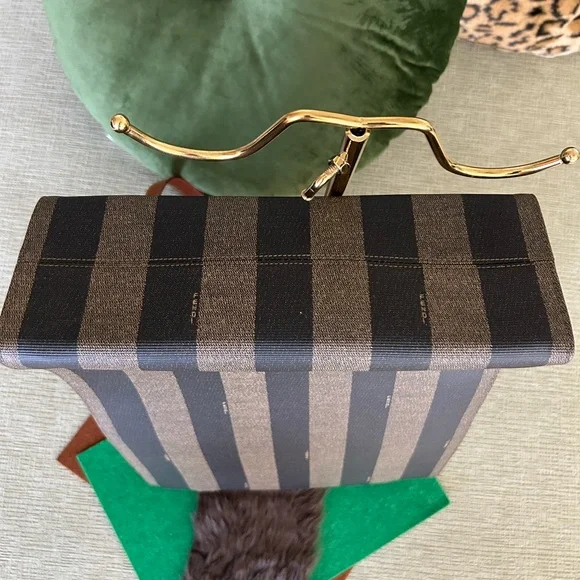 RARE! FENDI LEATHER KHAKI PECAN LOGO PCV TOTE BAG - Picture 8 of 12